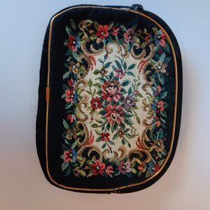 VINTAGE BLACK FLORAL TAPESTRY ZIP TOP POUCH